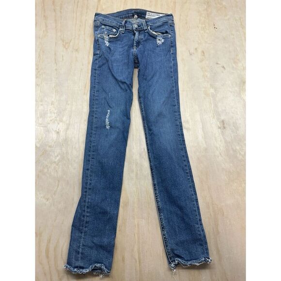 rag & bone Skinny Distressed Midland Raw Hem Jeans Size 26 medium wash - Picture 1 of 5